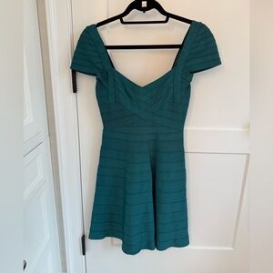 Herve Leger Green Mini Flare Dress